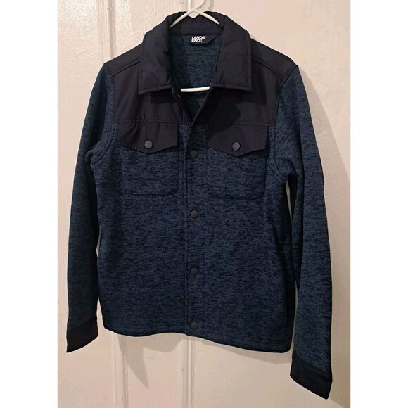 Lands End Men’s Small OEKO-TEX STANDARD sweater Blue Fleece Lined Button Front - Picture 1 of 8